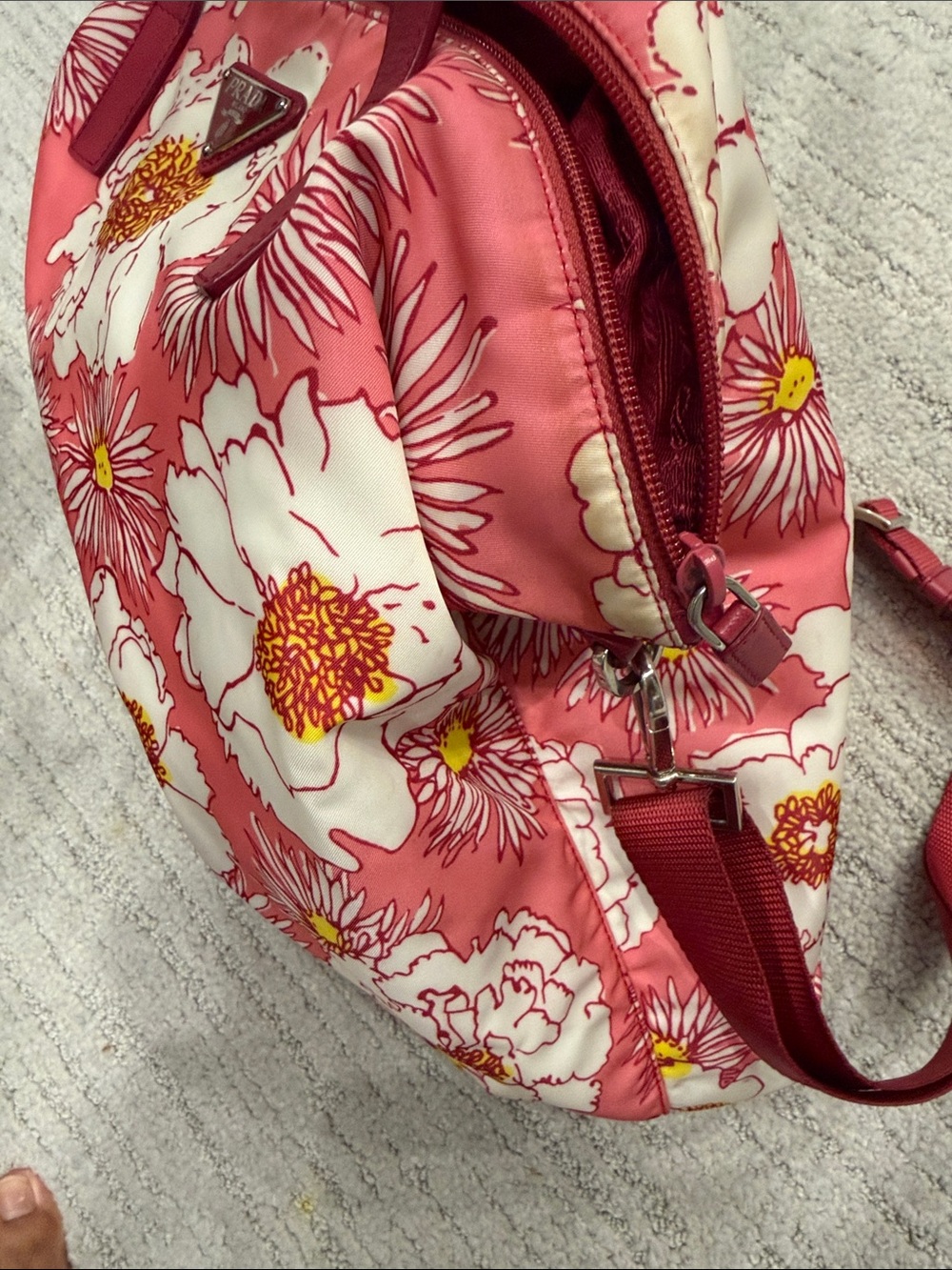 Prada Pink Floral Tote with Red Strap - Picture 11 of 12